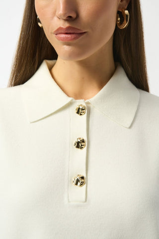 Boxy Pullover With Polo Collar Winter White - Dresses Boutique B.V.