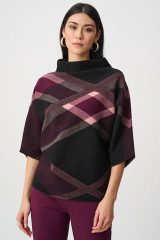 Brushed Viscose And Nylon Plaid Funnel - Neck Sweater Black / Multi - Dresses Boutique B.V.