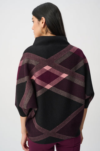 Brushed Viscose And Nylon Plaid Funnel - Neck Sweater Black / Multi - Dresses Boutique B.V.