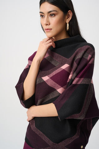 Brushed Viscose And Nylon Plaid Funnel - Neck Sweater Black / Multi - Dresses Boutique B.V.