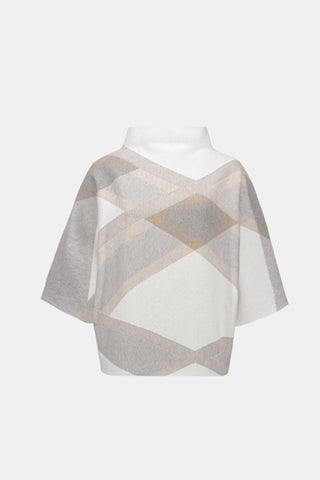 Brushed Viscose And Nylon Plaid Funnel - Neck Sweater Winter White / Multi - Dresses Boutique B.V.