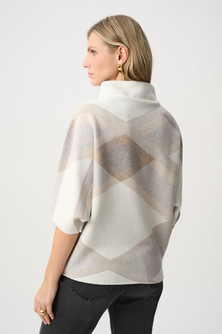 Brushed Viscose And Nylon Plaid Funnel - Neck Sweater Winter White / Multi - Dresses Boutique B.V.