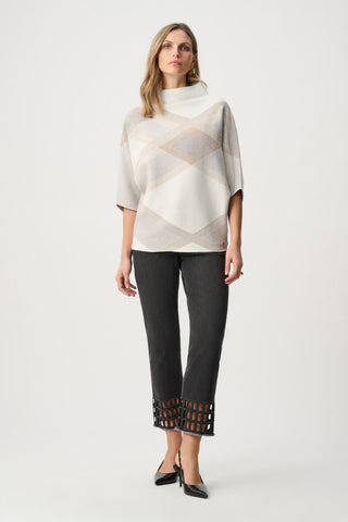 Brushed Viscose And Nylon Plaid Funnel - Neck Sweater Winter White / Multi - Dresses Boutique B.V.