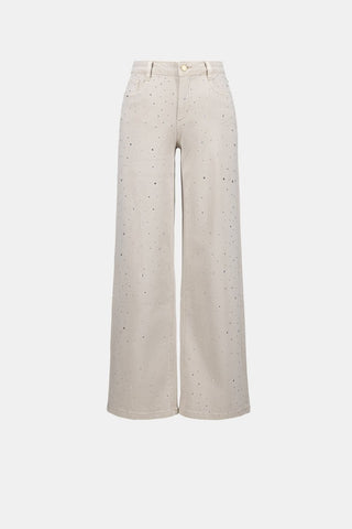 Denim Wide Leg Jeans With Rhinestones - Dresses Boutique B.V.