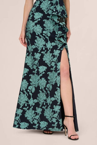 Floral Jacquard Shawl Collar Gown - Dresses Boutique B.V.