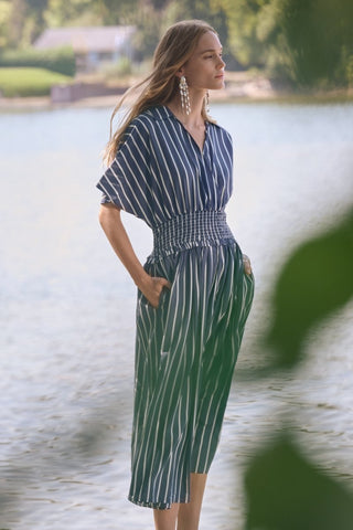 Flowy Poplin Stripe Print Fit And Flare Dress - Dresses Boutique B.V.