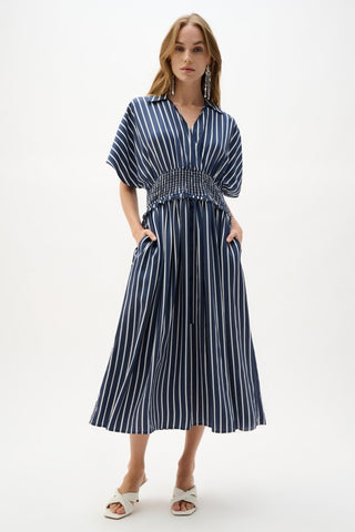 Flowy Poplin Stripe Print Fit And Flare Dress - Dresses Boutique B.V.