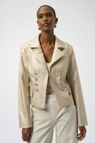 Leatherette Notched Collar Fitted Jacket - Dresses Boutique B.V.