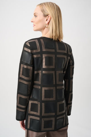 Leatherette and Scuba Collarless Two - Tone Jacket - Dresses Boutique B.V.