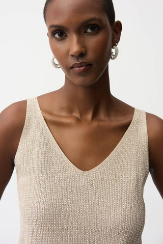 Metallic Knitted Camisole with Rhinestones Champagne - Dresses Boutique B.V.