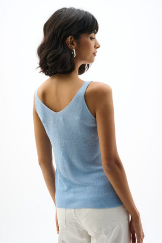 Metallic Knitted Camisole with Rhinestones Sky Blue - Dresses Boutique B.V.