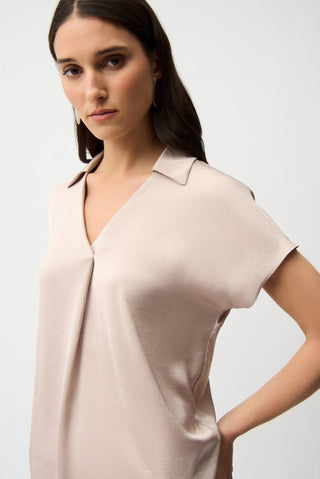 Satin Boxy Top With Shirt Collar - Dresses Boutique B.V.