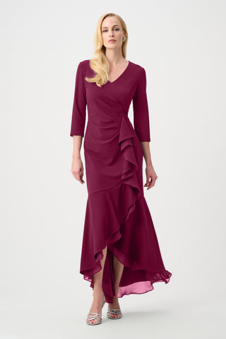 Scuba Crepe and Chiffon Ruffled Trumpet Gown Berry Burst - Dresses Boutique B.V.