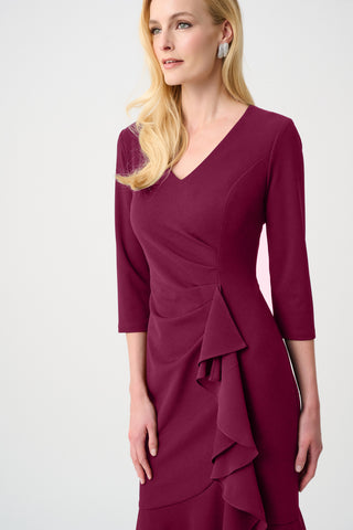 Scuba Crepe and Chiffon Ruffled Trumpet Gown Berry Burst - Dresses Boutique B.V.