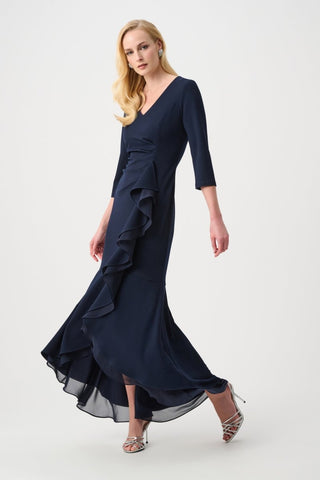 Scuba Crepe and Chiffon Ruffled Trumpet Gown - Dresses Boutique B.V.