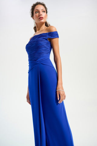 Silky Knit And Cascade Off - Shoulder Sheath Gown - Dresses Boutique B.V.