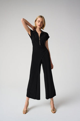 Silky Knit Culotte Jumpsuit With Gold Zipper Black - Dresses Boutique B.V.