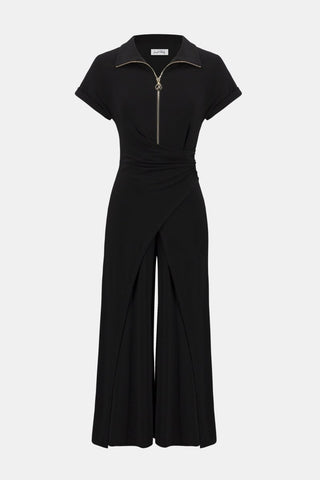 Silky Knit Culotte Jumpsuit With Gold Zipper Black - Dresses Boutique B.V.
