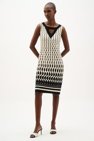 SilkyKnitGeometricPrintSheathDress_Beige_Black_1