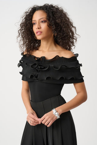Silky Knit Off - Shoulder Top With Ruffles - Dresses Boutique B.V.
