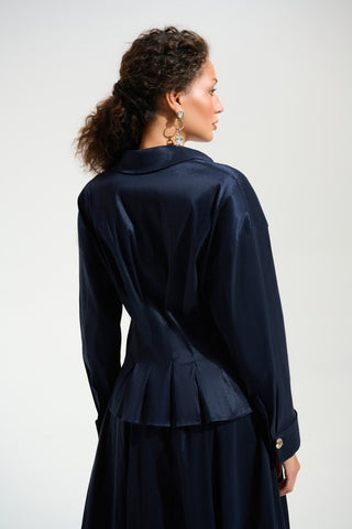 Stretch taffeta flare blouse Midnight blue - Dresses Boutique B.V.