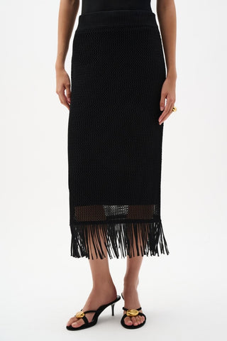 Viscose Sweater Knit Pull - On Skirt With Fringe Trim - Dresses Boutique B.V.
