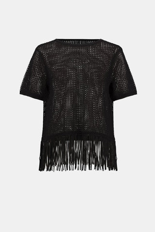 Viscose Sweater Knit Top With Fringe Trim - Dresses Boutique B.V.